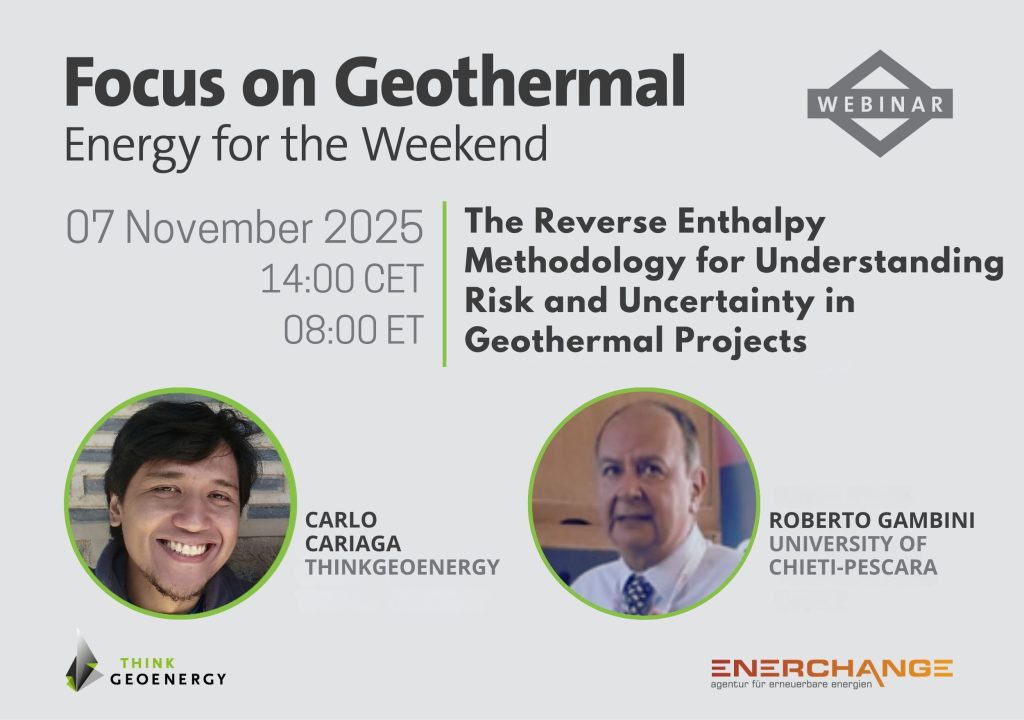 Avviso webinar - The Reverse Enthalpy Method for Understanding Risk and Uncertainty in Geothermal Project