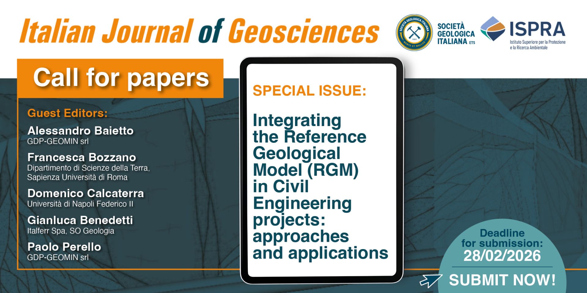 Call for papers Special Issue IJG - 'Integrating the Reference Geological Model (RGM) in Civil Engineering projects: approaches and applications'