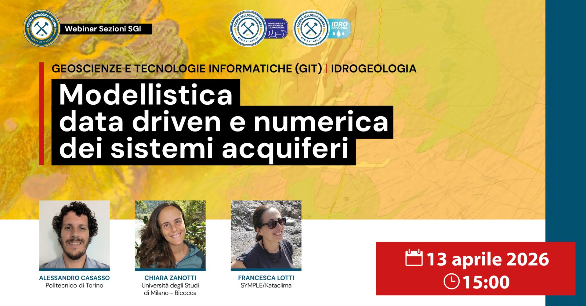 Avviso webinar Sezioni SGI &ndash; Modellistica data driven e numerica dei sistemi acquiferi