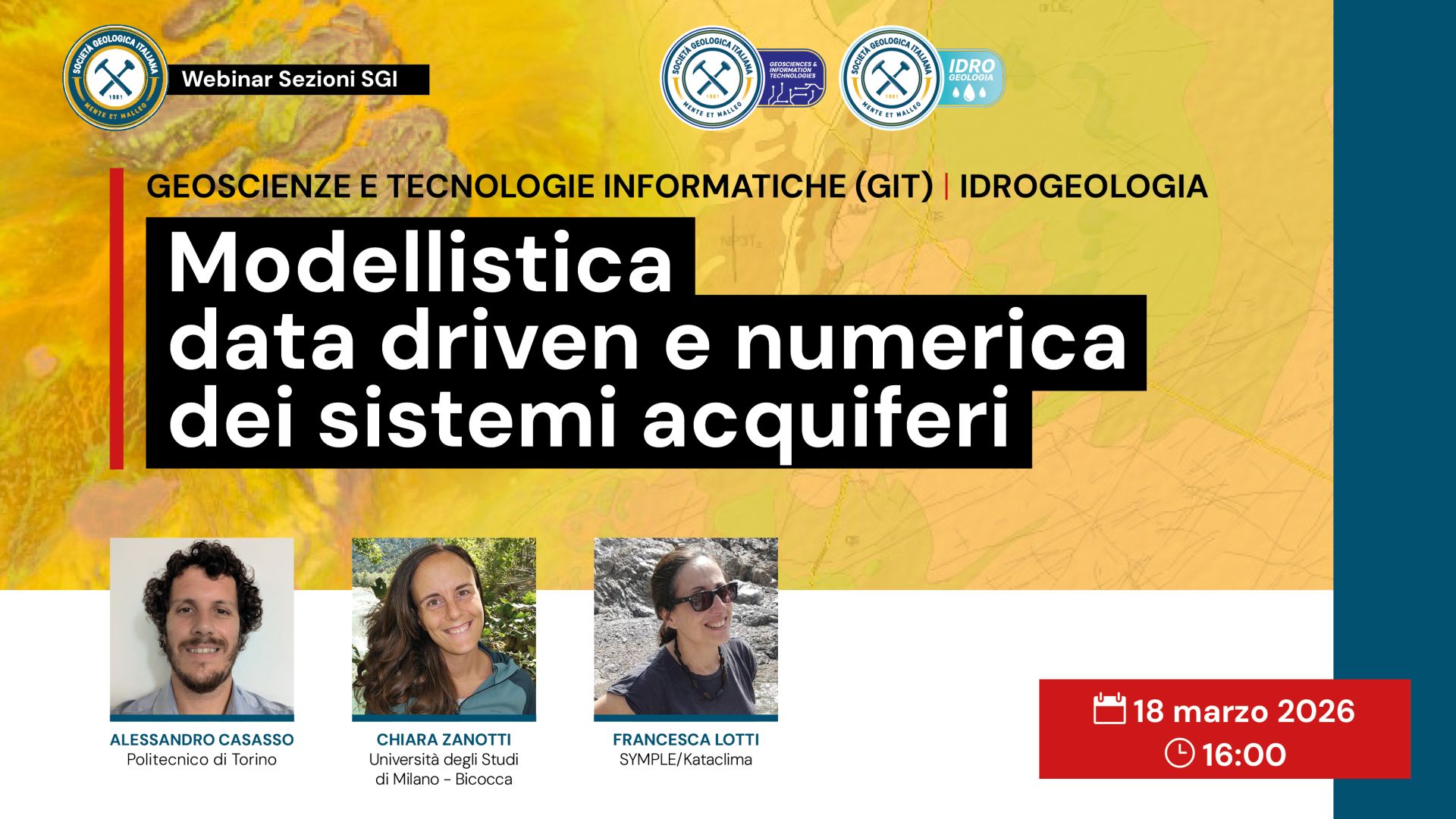 Avviso webinar Sezioni SGI &ndash; Modellistica data driven e numerica dei sistemi acquiferi